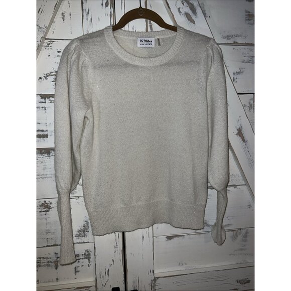 27 Miles Cashmere Wool Sweater Ivory Silver Crew Neck Relaxed Long Sleeve XS - Picture 1 of 10